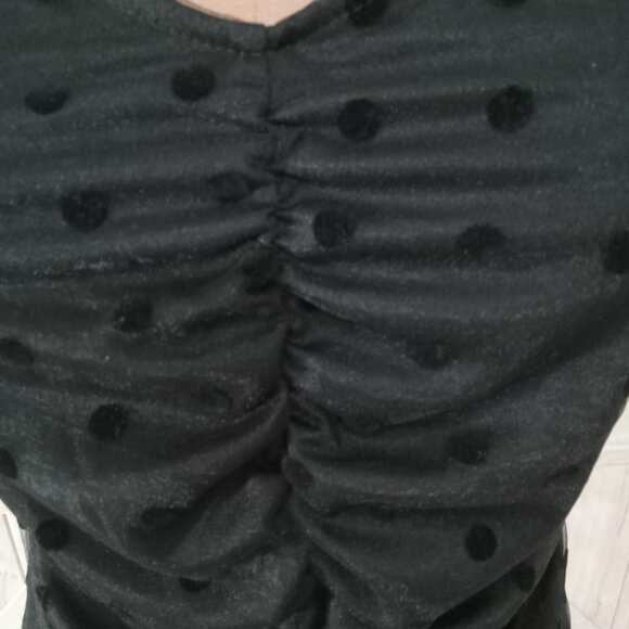AMBIANCE-NWT Black Sheer Lace Polka Dot Puff Sleeve Elegant Mesh Top-Size-M - Picture 9 of 12